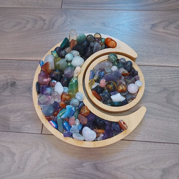 Wood Moon/Sun Crystal Holder w/Chips - Picture 5 of 10